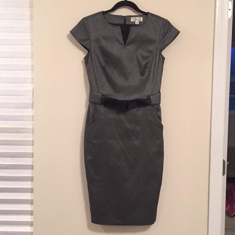Chetta B Gray / silver sheath dress